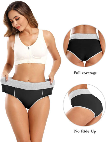Women'S High Waisted Cotton Underwear Soft Breathable Panties Stretch Briefs Regular & plus Size 5-Pack